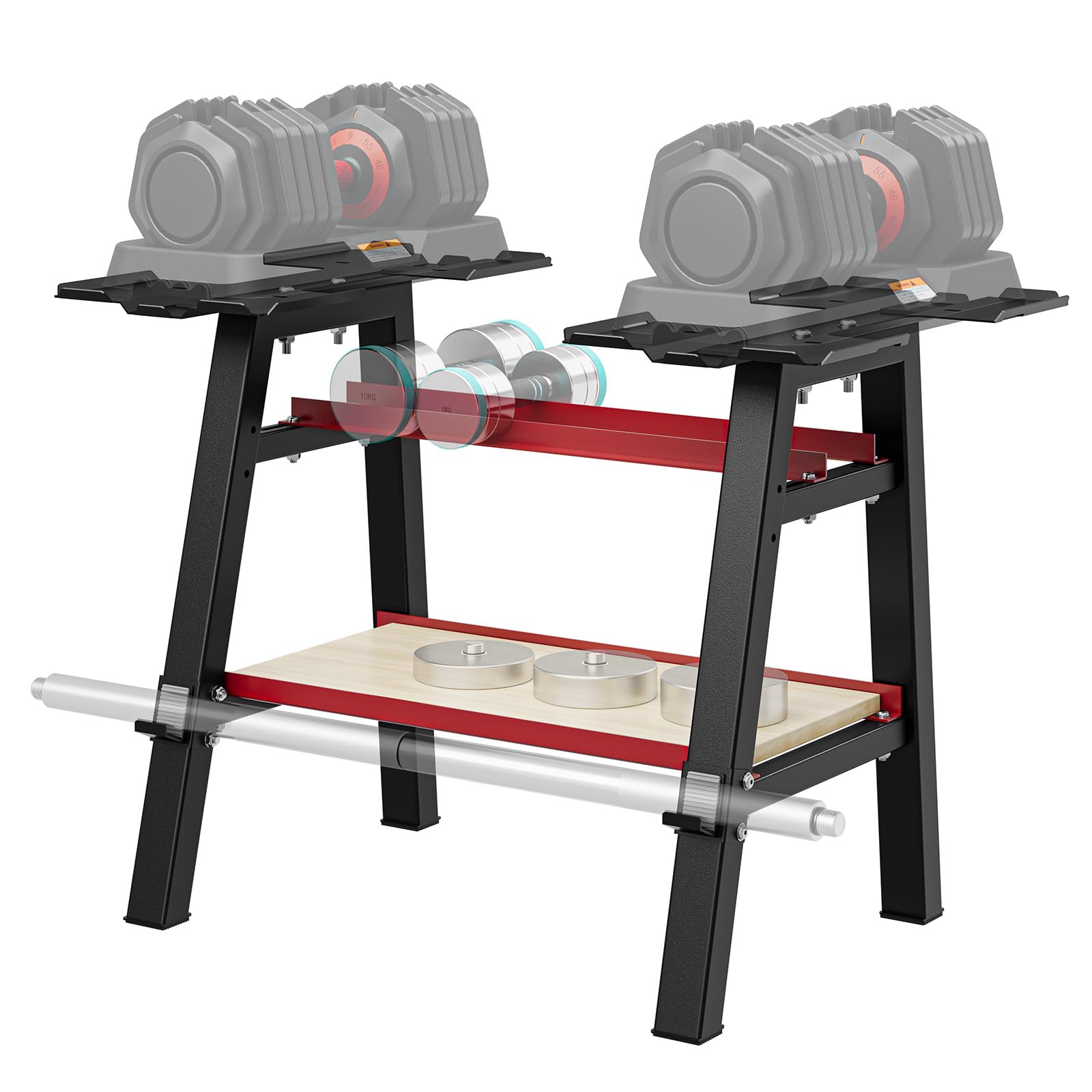 Dripex Soporte para Mancuernas Multifuncional de 2 Niveles Deportivo de Interior Fitness en Casa, Estante de Almacenamiento de Mancuernas Ajustable, Carga Máxima de 300 kg