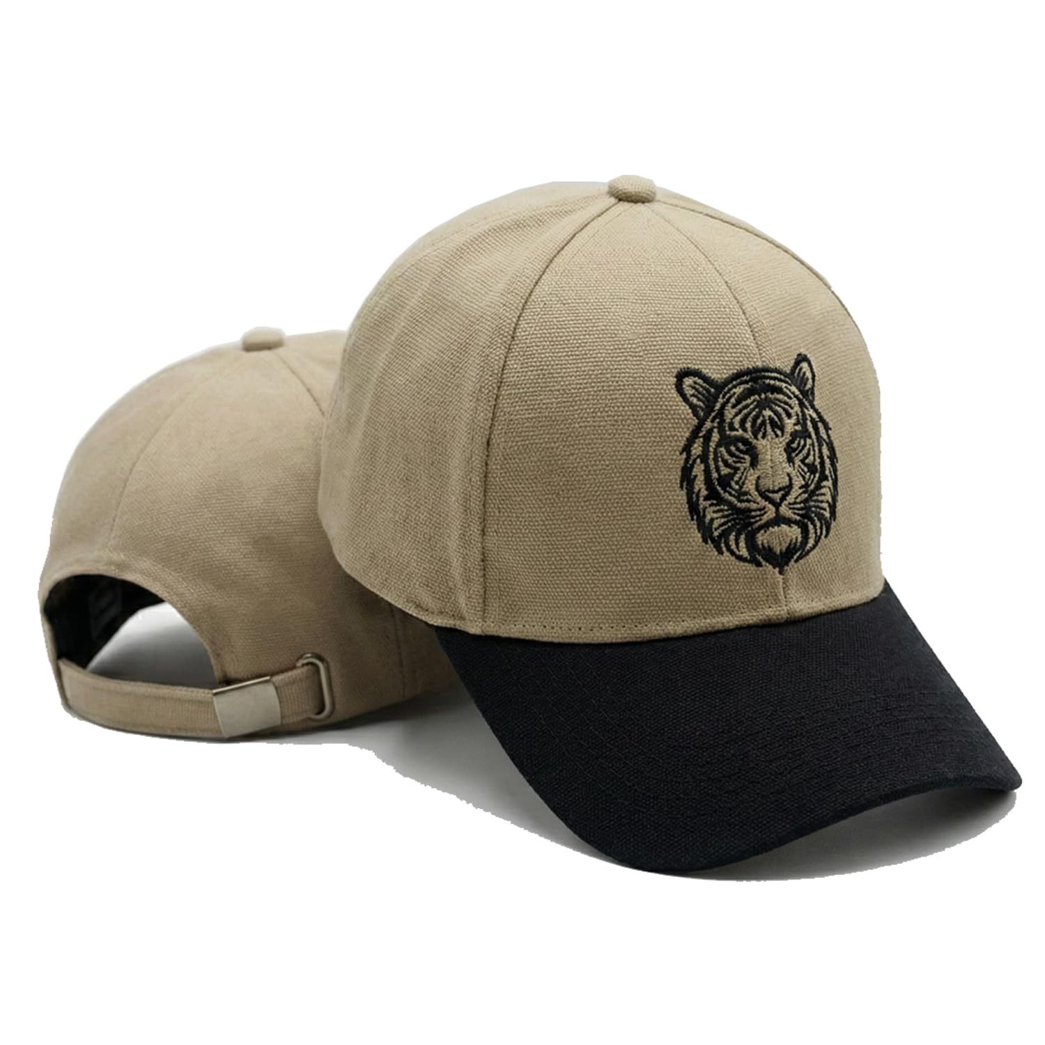 phirsein Beige Cotton Baseball Cap with Tiger Embroidery for Men & Women, Adjustable Metal Buckle Strap, Curved Visor Sun Cap for Casual Wear, Travel & Outdoor (Pack of 1)-picture-13