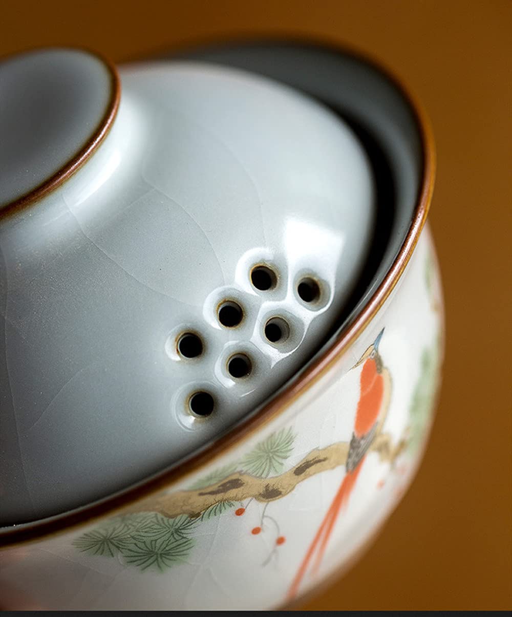 Elegancki chiński ceramiczny zestaw do herbaty wzór ptaka Gaiwan i miska wysokiej jakości akcesoria do herbaty do dekoracji domu dla entuzjastów herbaty i kolekcjonerów