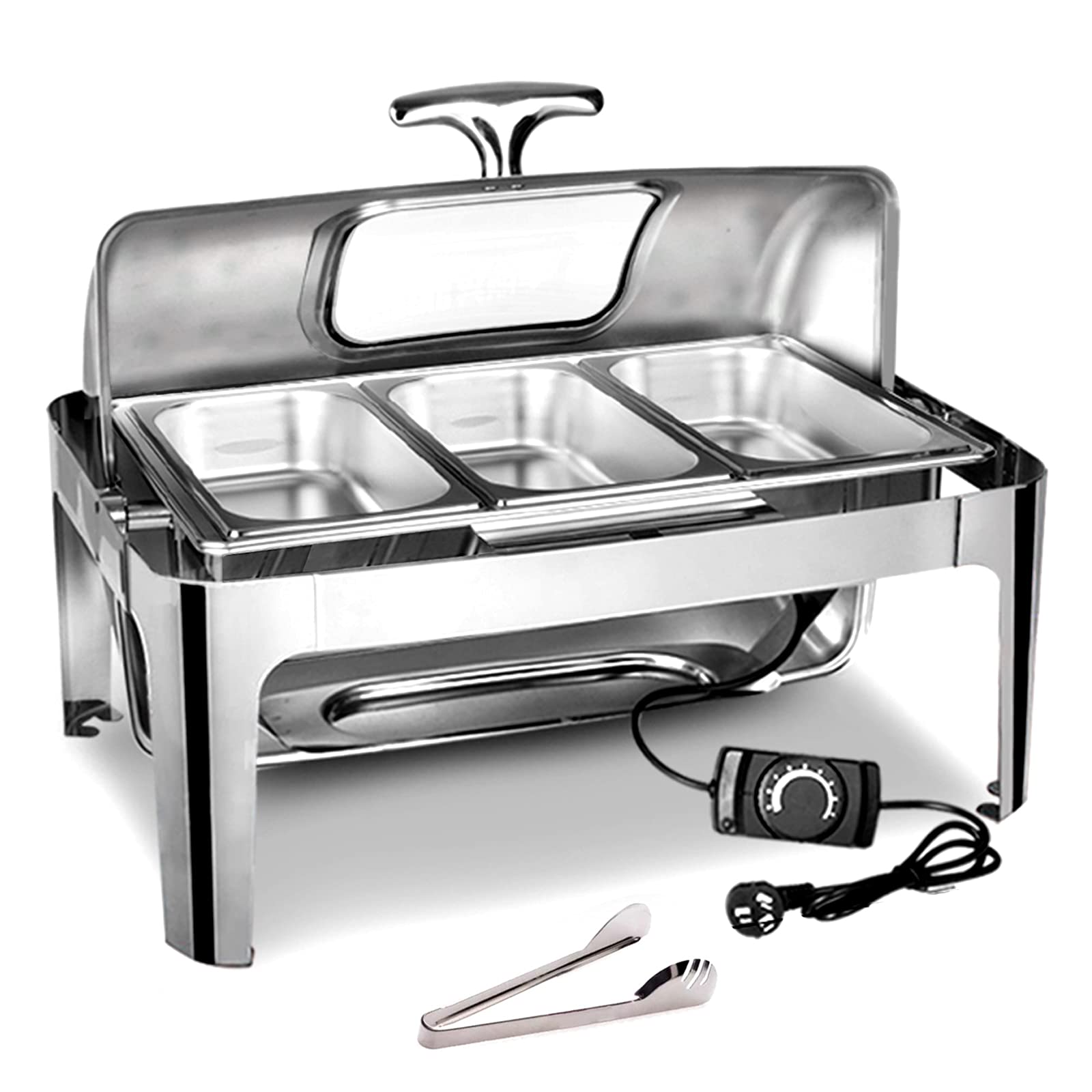 Chafing Dish Acier Inoxydable, Chauffe Plats Electrique avec Couvercle, Chauffe Plat Traiteur pour Restauration, Buffets et Fêtes,