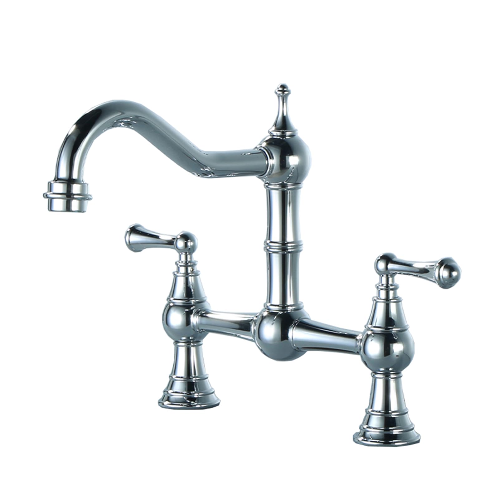 ZYCHSJXA Kitchen Sink Mixer Taps 2 Hole Dual Lever Bridge Tap 360° Rotable Brass Chrome-Plated Silver