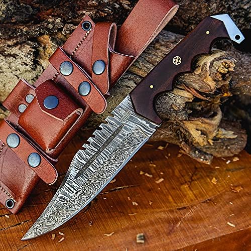 Markhor Outdoors 12-inch Handmade Damascus steel Hunting Knife with sheath Fixed blade Bowie knife for Survival, Camping, Bushcraft Ergonomic Walnut wood handle | Horizontal carry knives for men