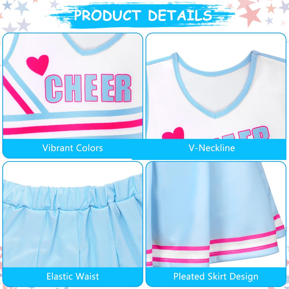 DiULi Kostium cheerleaderki dla dziewczynki, kostium cheerleaderki, klasyczny strój cheerleaderki, 5-częściowy zestaw z pomponami, bluzką, spódnicą, skarpetkami i opaską na głowę, do fantazyjnego