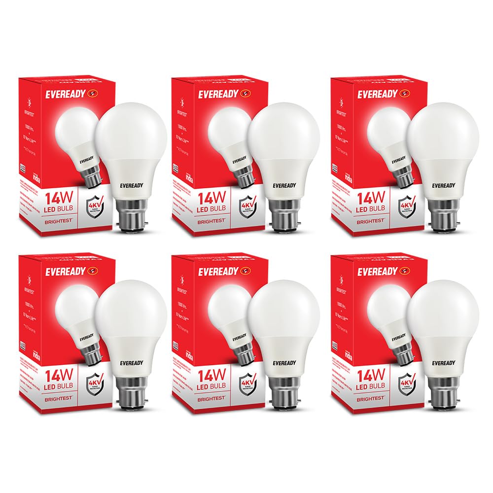 Eveready 14W B22D Led Light Bulb | High Efficiency & Glare-Free Light | 4Kv Surge Protection | Long Life & Low Maintenance | Uniform Light Distribution| Cool Day Light (6500K) | Pack Of 6 (B0BR59QRP9) Amazon Price History, Amazon Price Tracker