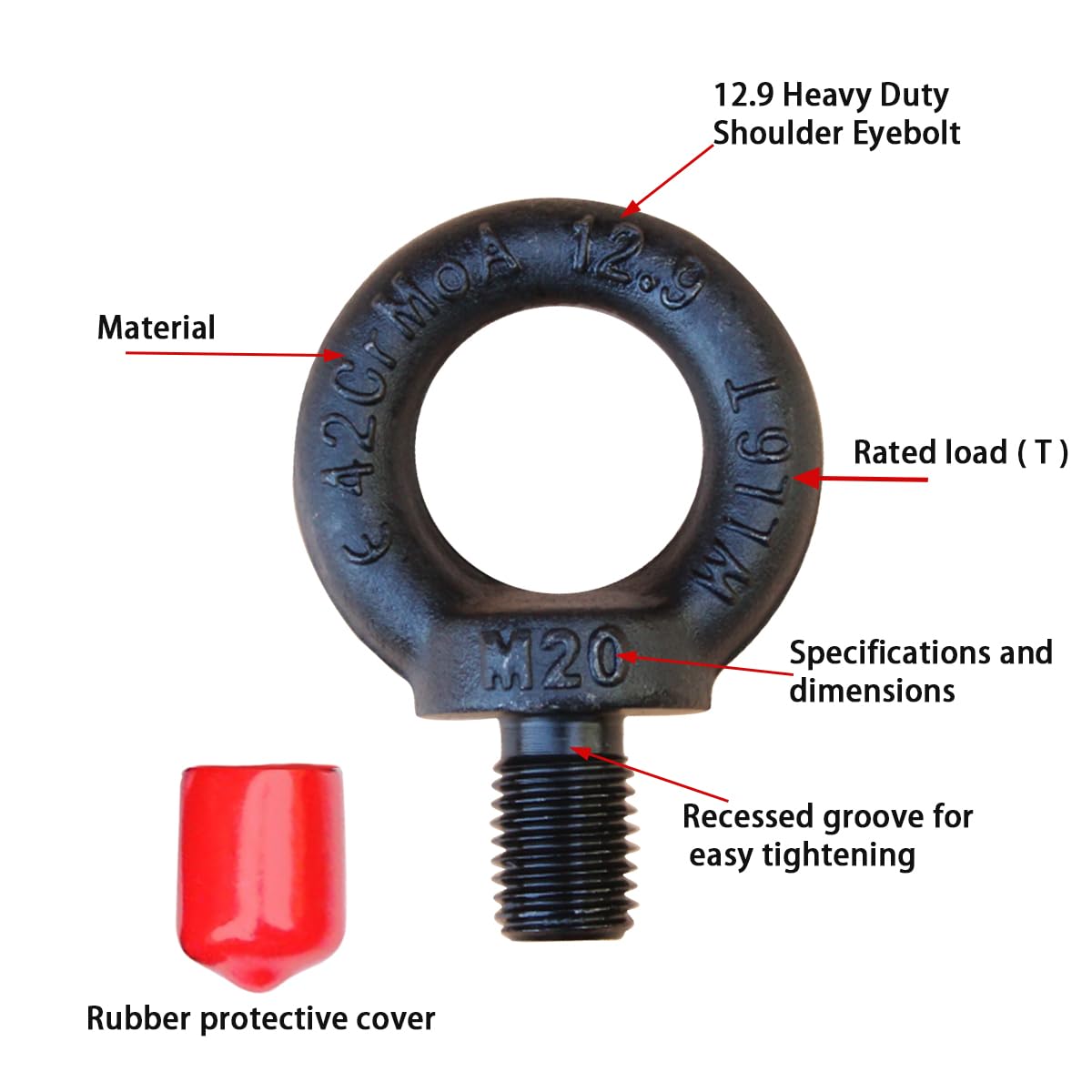 12.9 Heavy Duty Shoulder Eyebolt, 6T Working Load Limit,13/16-Inch Lifting Eyebolt,Industrial Grade Heavy Duty Forged Steel for Truck Tractor Bucket Use As Towing&Pulling Point (M20(13/16