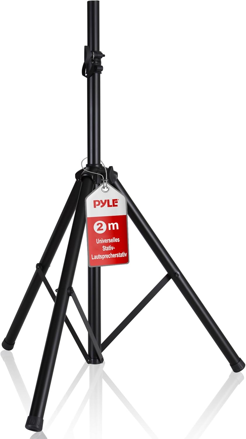 Pyle Universal Speaker Stand Mount Holder Heavy Duty Tripod w/ Adjustable Height from 40” to 71” and 35mm Compatible Insert Easy Mobility Safety Pin and Knob Tension Locking for Stability, Black Pyle Universal Speaker Stand Mount Holder Heavy Duty Tripod w/ Adjustable Height from 40” to 71” and 35mm Compatible Insert Easy Mobility Safety Pin and Knob Tension Locking for Stability, Black