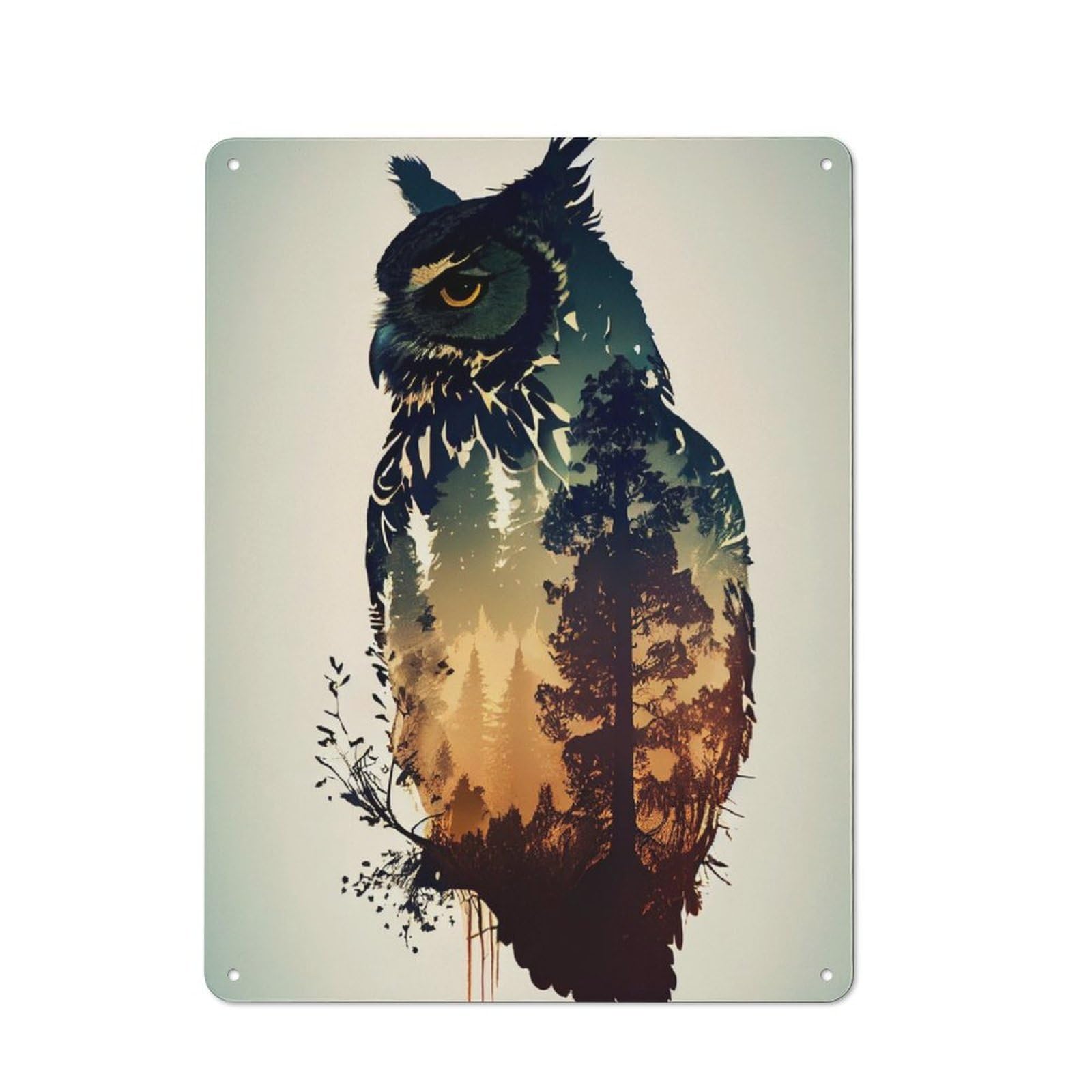 Junmoney Owl Silhouette Retro Vintage Tin Sign 40X30cm, Retro Room Decor For Lounge, Study, Pub Or Wall Gallery