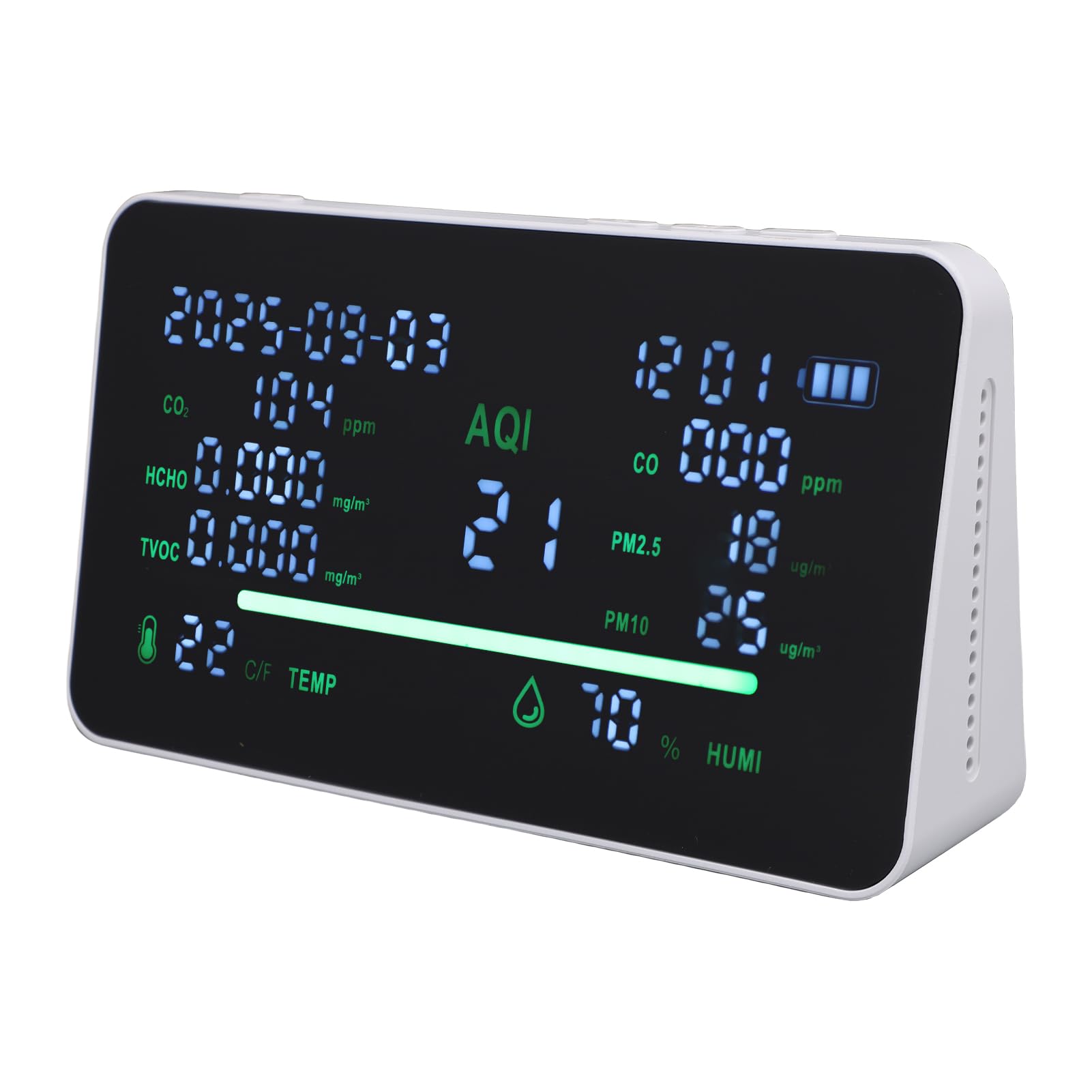 YDuupxe Monitor de Calidad del Aire Interior, 11 Indicadores, Pantalla a