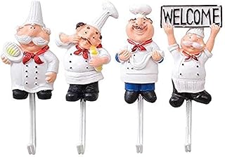 Pack of 4 Resin French Chef Figurine Wall Hooks Decorative Cook Wall Mou...