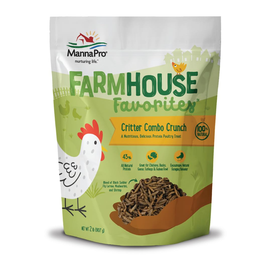 Manna Pro Farmhouse Favorites Critter Combo Crunch - Golosinas para Aves de Corral con proteínas Que promueve el Comportamiento Natural de la alimentación, Mezcla 100% Natural de Larvas Negras de