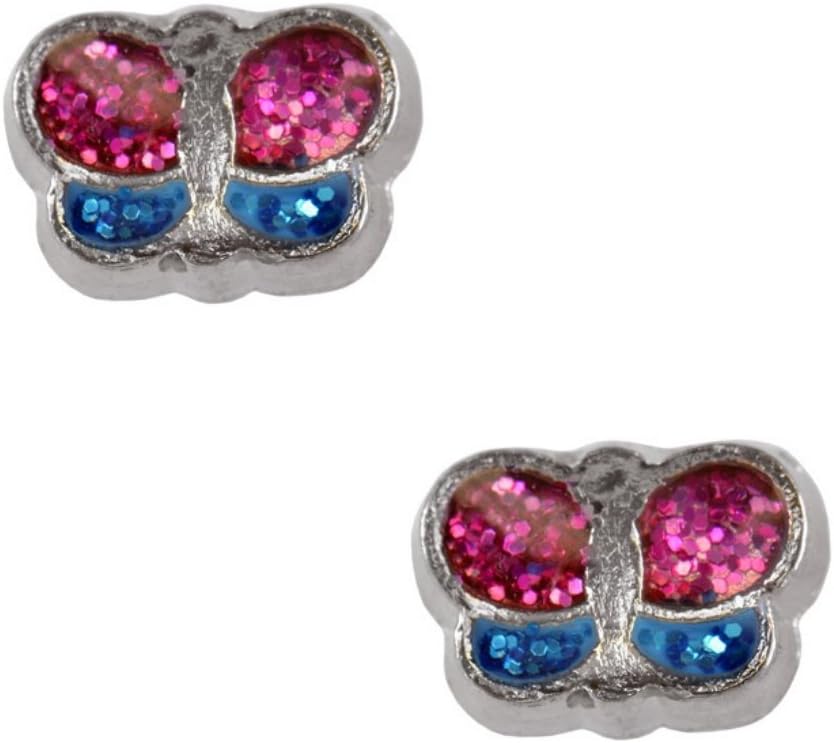 STUDEXTiny Tips 6mm Glitter Butterfly Stainless Steel Childrens Hypo-allergenic Stud Earrings