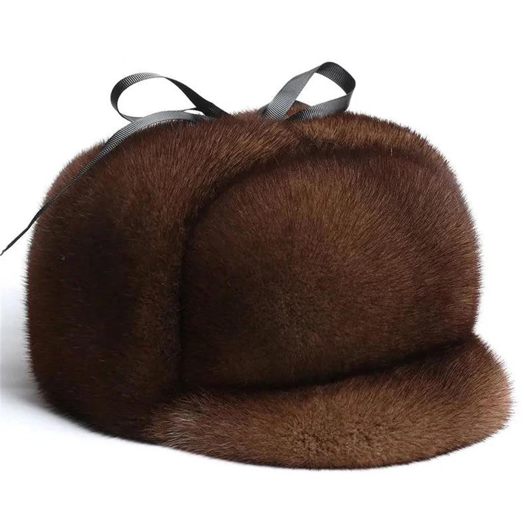 Gorra de invierno para hombre y mujer, de piel de visón, unisex, para exteriores, cálido, motociclismo, visón natural, Estilo 2 negro, 55/57 cm