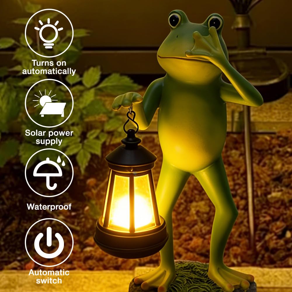 Mineup Outdoor Solar Frosch Garten Dekoration, Solar Frosch Statue, Frosc Figuren Draußen Deko, Frösche Figuren Mit Beleuchtung Für Hof Dekoration, Terrasse, Balkon, Garten, Rasen, Teiche