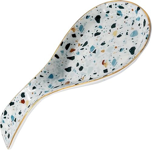 Miniatura 2 de Soporte de cuchara grande de cerámica para estufa, soporte para cuchara de granja, soporte para cuchara de cocina, encimera de cocina, terrazo azul,