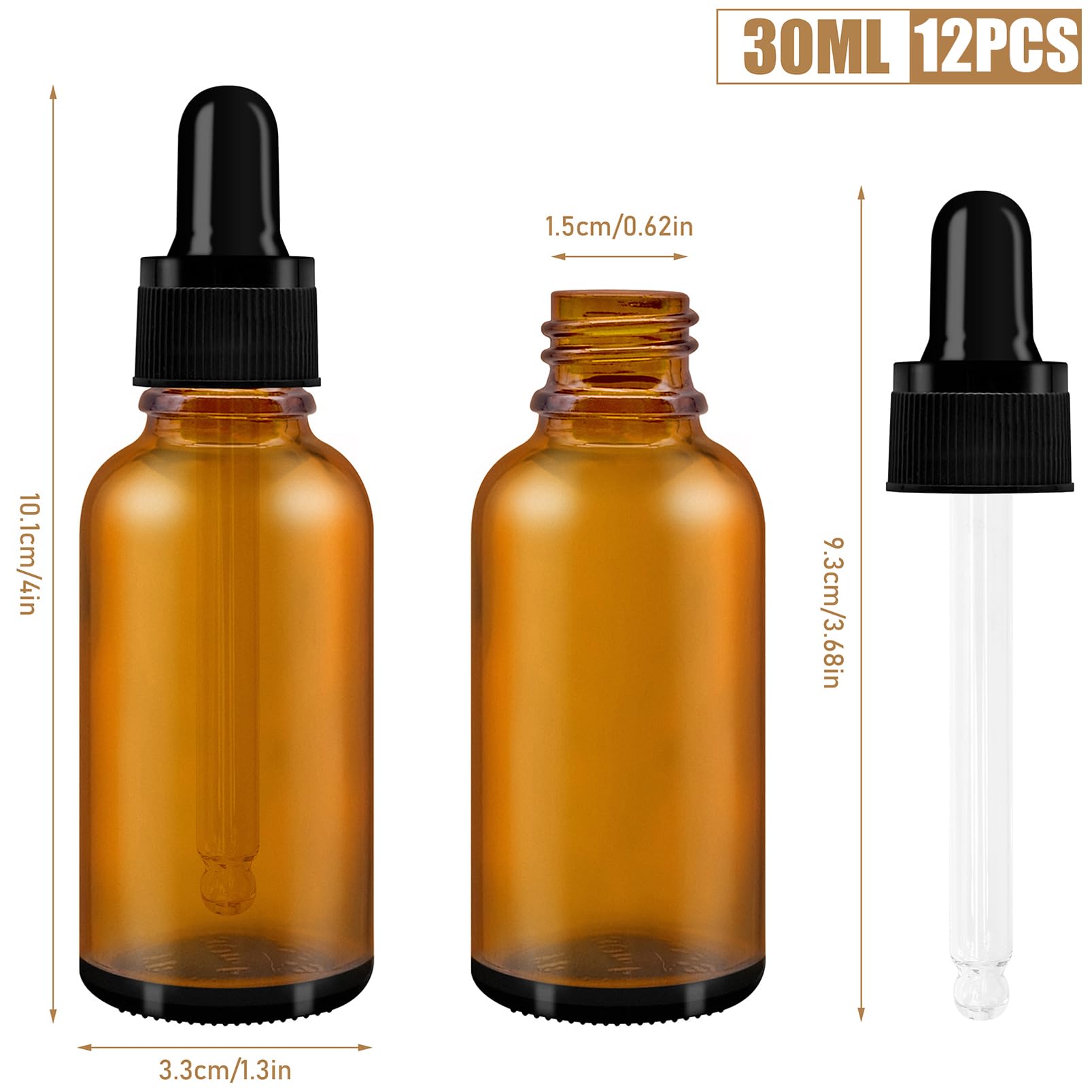 12 Boccette Vetro Ambra 10ml Con Contagocce - Per Oli Essenziali, Aromaterapia, Fai Da Te | Riutilizzabili - Foto 5