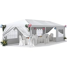 Greesum 10x30 Outdoor Canopy Tent Patio Camping Heavy Duty Gazebo Shelter Party Wedding BBQ Events with Side Removable Walls, Waterproof Shelter, White