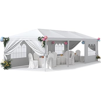 Greesum 10x30 Outdoor Canopy Tent Patio Camping Heavy Duty Gazebo Shelter Party Wedding BBQ Events with Side Removable Walls, Waterproof Shelter, White