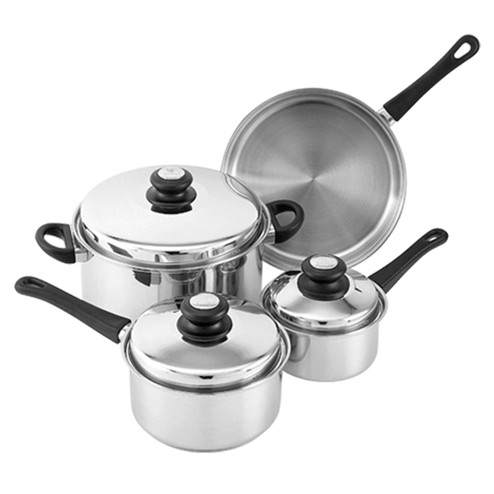 Lynns Saturn 7 Piece Cookware Set; Stainless Steel, PFTE & PFOA Free, Freezer to Oven Safe, Induction Compatible; 1QT & 2QT Saucepans, 5QT Dutch Oven, 10