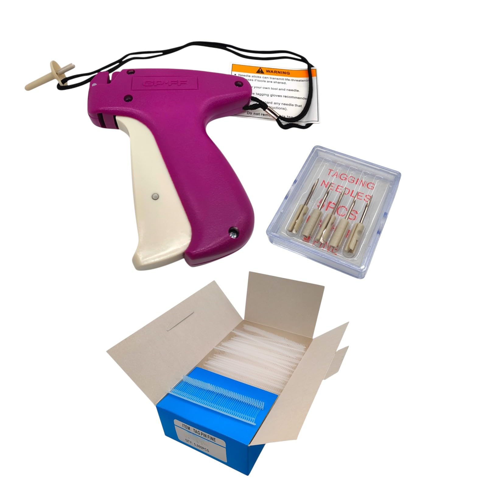 Fine Tagging Gun Kit – GP-ff 10678 with Fine Needle + 5X Replacement Fine Needles + 5000x 20mm White Barbs – for Delicate Fabrics – Fine Gauge Only – Not for Standard Guns