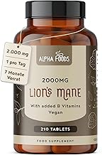 Alpha Foods Lions Mane High Dose (Lion's Mane Mushroom Complex), 2000 mg Daily Dose, 210 Tablets (1 Tablet per Day), Hericium Erinaceus 12:1 Extract, with Black Pepper and Vitamin B1 B2 B3 B5 B6