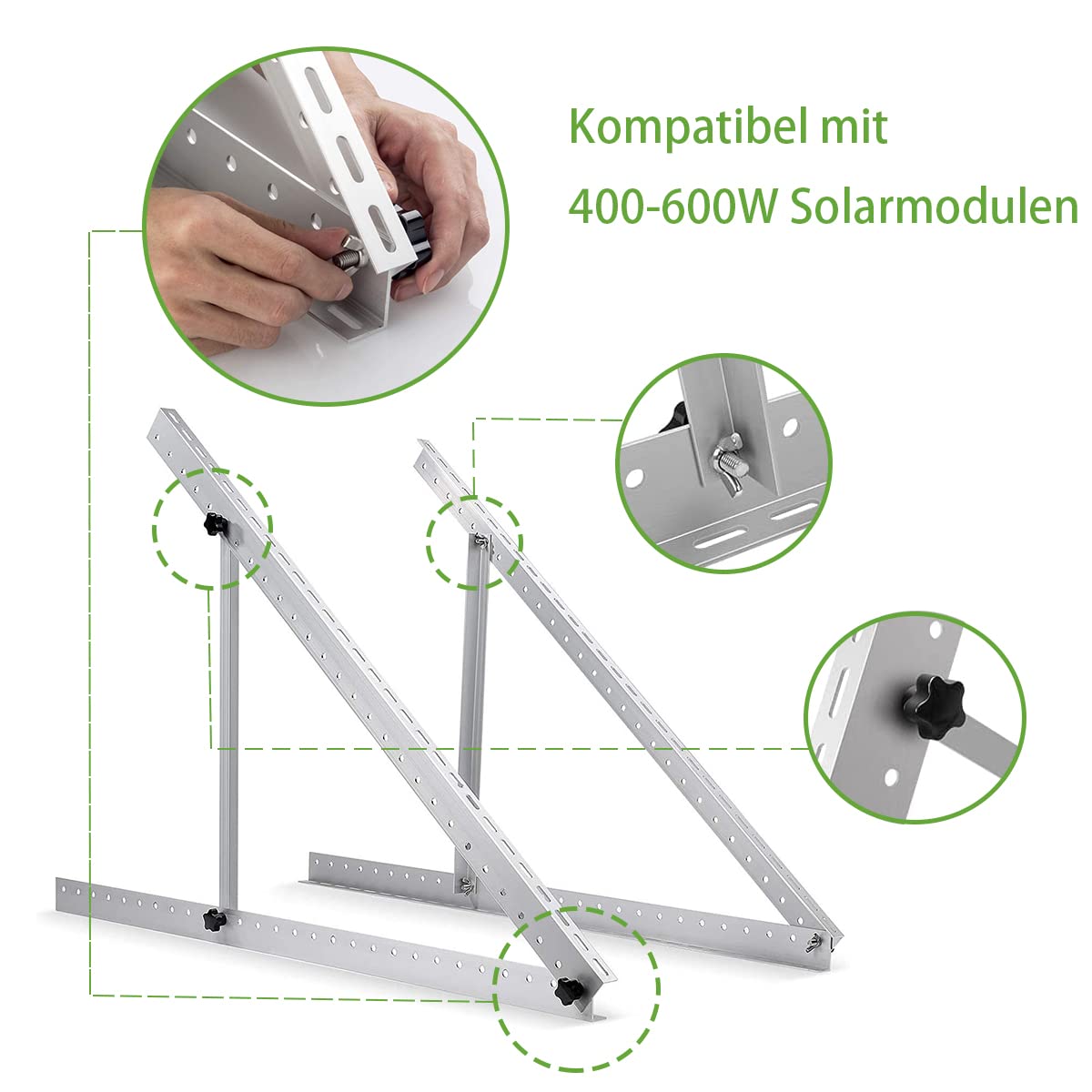 Supporto A Pannelli Solari Kit Staffe Per Pannelli Fotovoltaici Maxentico - 6 Pezzi In Alluminio, Regolabili Per Balcone O Tetto Sistema Fissaggio Pannelli Solari - Foto 5