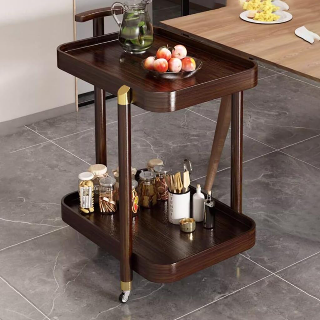 Carrello portaoggetti con ruote, sistema di scaffalatura mobile a 2 ripiani, per spazi ristretti in bagno, camera da letto, cucina, design versatile in legno