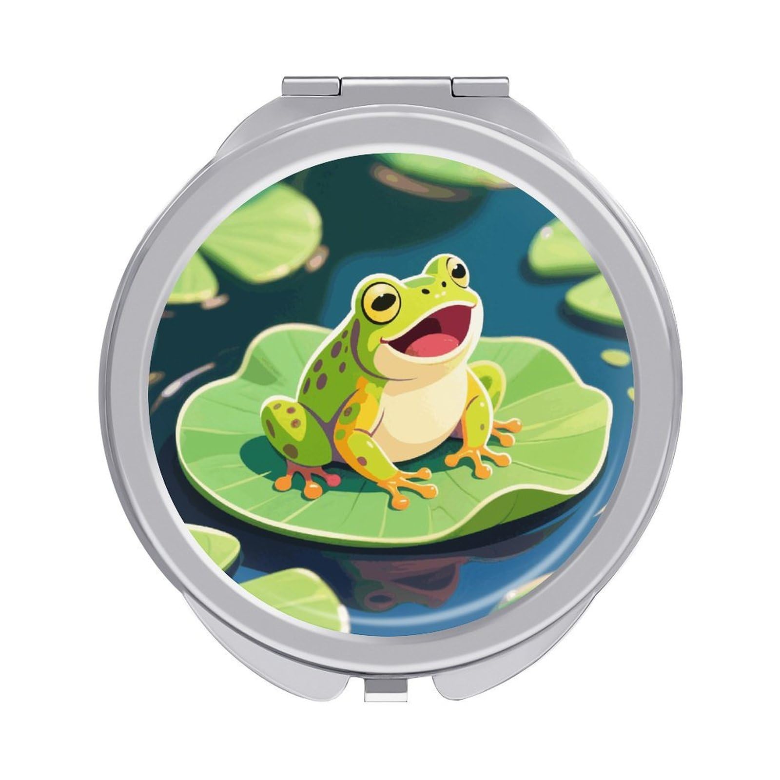VstaDank Frog in The Pond Travel Makeup Mirrors Exquisite Double-Sided 2X/1X Magnifying Folding Pocket Mirror Portable Round Handheld Mirror Mini Compact Mirrors for Outdoor Home
