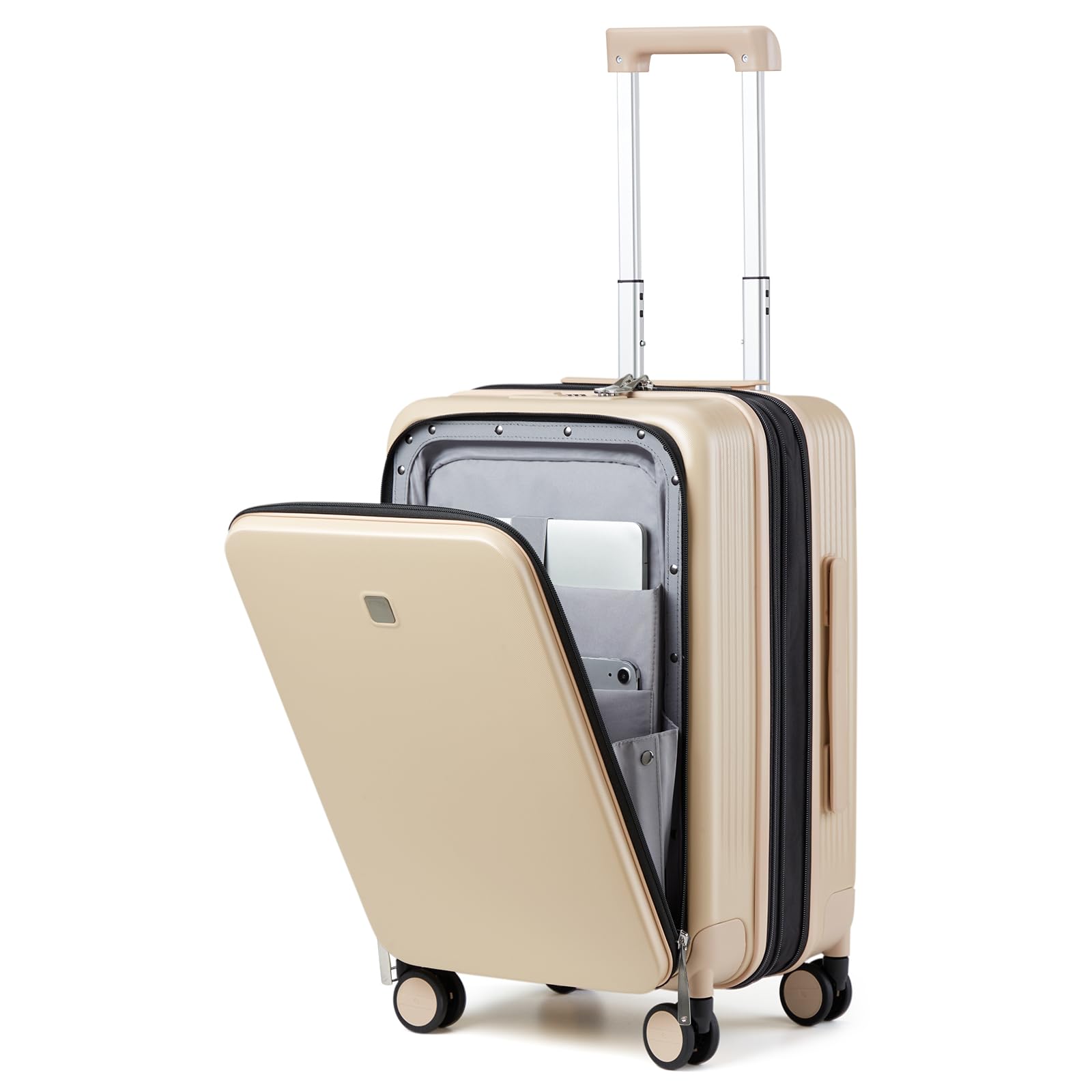 HankeGrace Expandable Carry On Luggage with Wheels Airline Approved Hard Shell Suitcases with Front Pocket,Top Opening Luggage with TSA Lock for Short Business Travel, Cuban Sand.