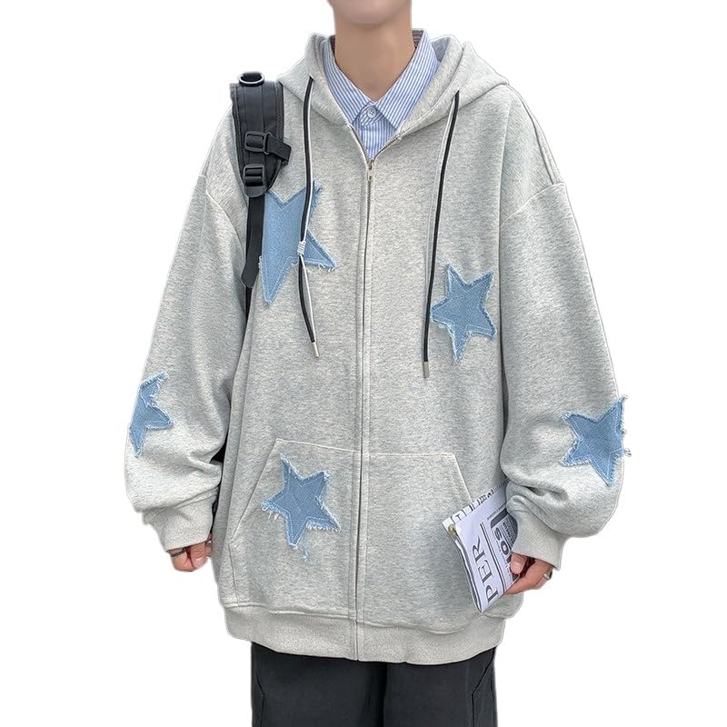 Amazon.com: LQCLUT Men's Star Patch Zip Up Loose Hoodie Y2K