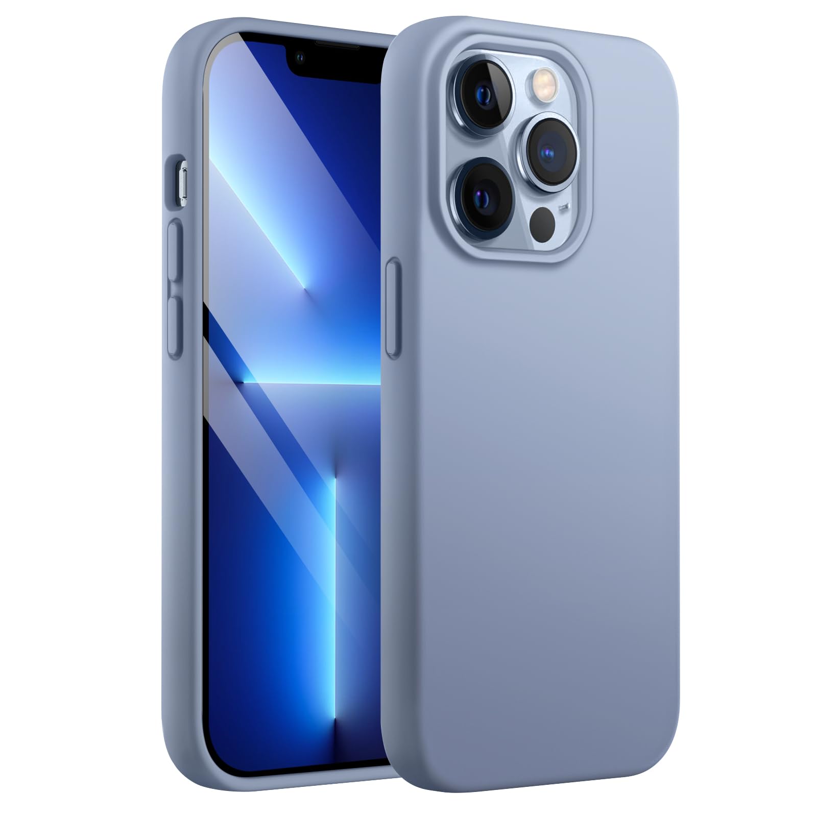 JETech Cover in Silicone per iPhone 13 Pro 6,1 Pollici, Custodia Protettiva per Tutto il Corpo Morbida al Tatto, Copertura Antiurto con Fodera in Microfibra (Azzurro Sierra