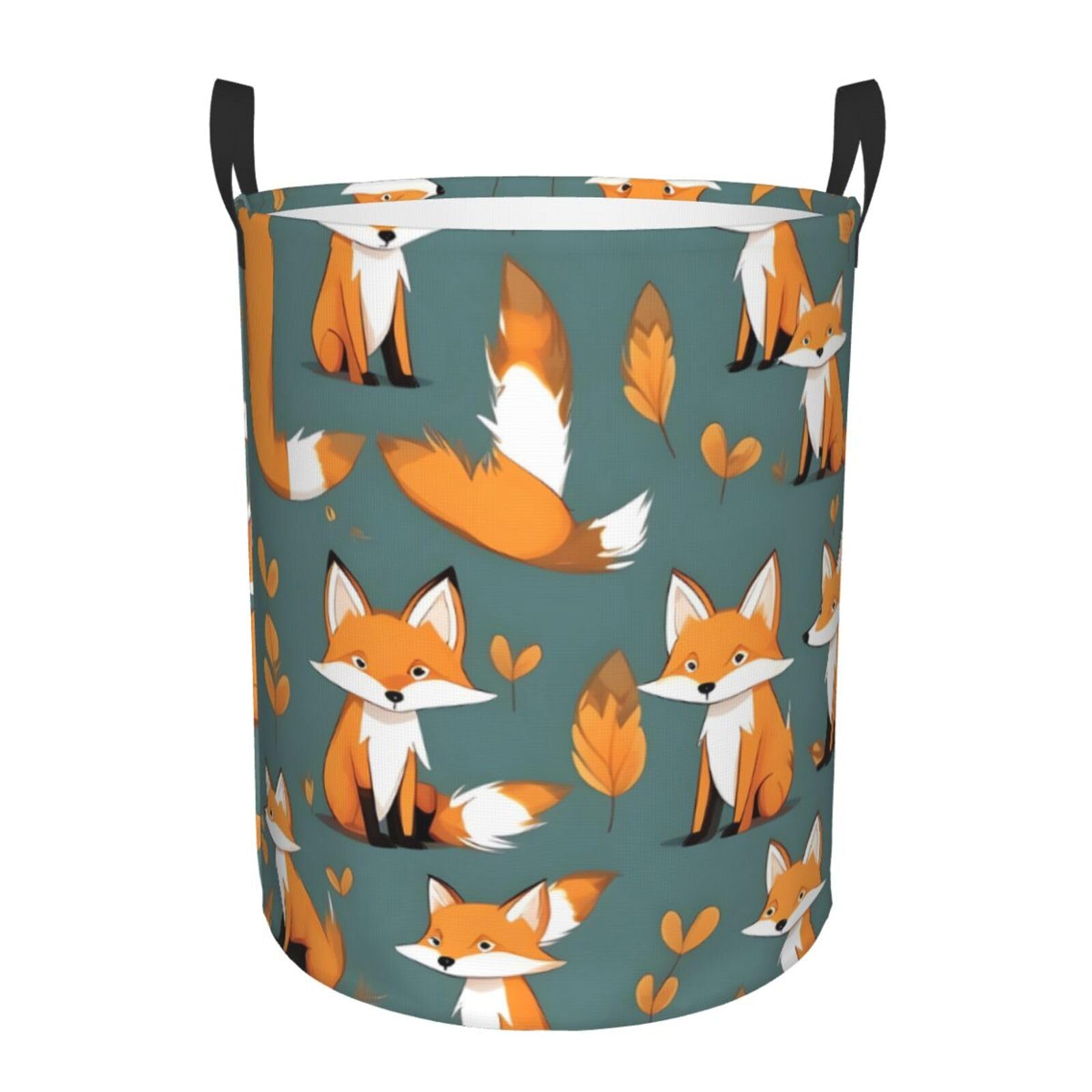 S Collapsible Yellow fox Print Circular Hamper Round
