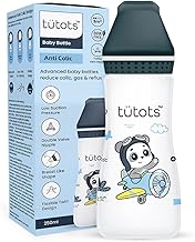 tütots Baby Bottle | AntiColic Neck| BPA Free | Baby Feeding Bottle with Turbo Vent Nipple - 250 ml (Charcoal)