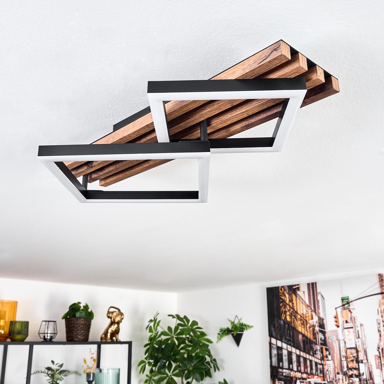 Lámpara de techo LED Ellekilde de HOFSTEIN, lámpara de techo de metal/MDF/plástico en negro/imitación madera/blanco, 18 W, 3000 Kelvin, diseño moderno para dormitorio, comedor, salón, cocina, pasillo
