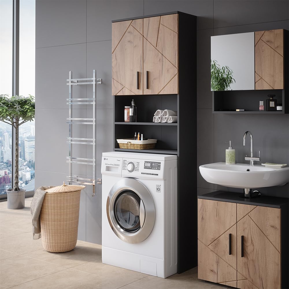 Vicco Waschmaschinenschrank Irma, Goldkraft Eiche/Anthrazit, 64 x 190.5 cm