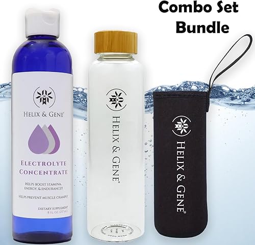 Miniatura 2 de Helix & Gene Gotas concentradas de electrolitos líquidos, minerales traza de apoyo energético (8 onzas) + botella de agua de vidrio de borosilicato