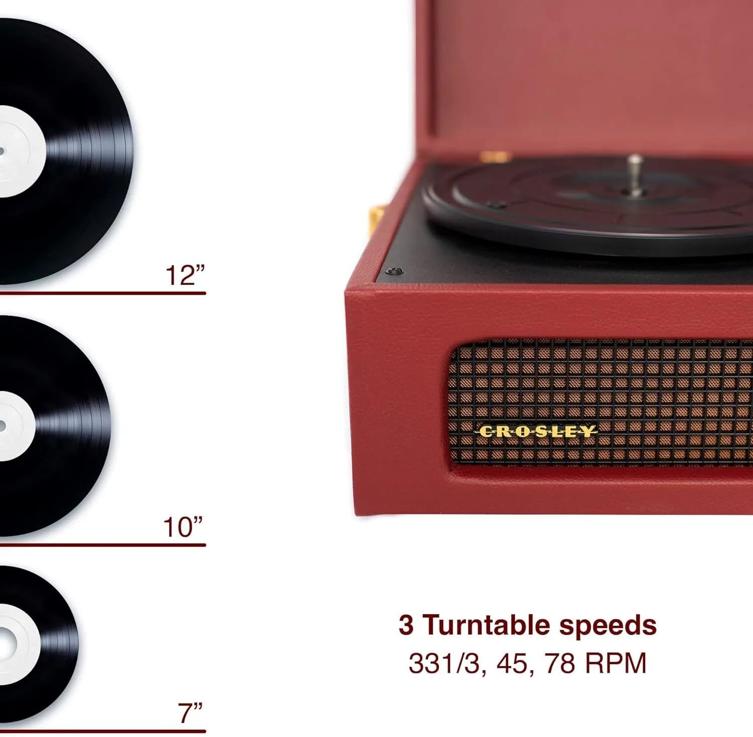 Crosley Voyager Giradischi con 2 altoparlanti, Bluetooth In & Out e AUX - Giradischi Vintage a 3 velocità - Per vinili da 7", 10" e 12" - Portatile con custodia integrata - Borgogna