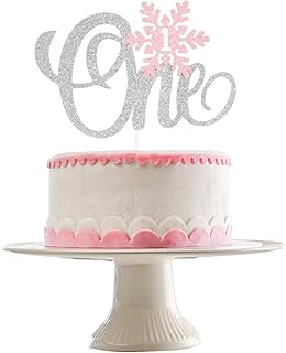 Snowflake One Cake Topper- Winter Onederland 1st Birthday Girl Decorations,Winter Wonderland Cake Topper,Winter Onederland Party Girl,Winter Onederland 1st Birthday Girl,Winter Onederland Cake Toppers Decorï¼ˆSilver Pink Glitterï¼‰