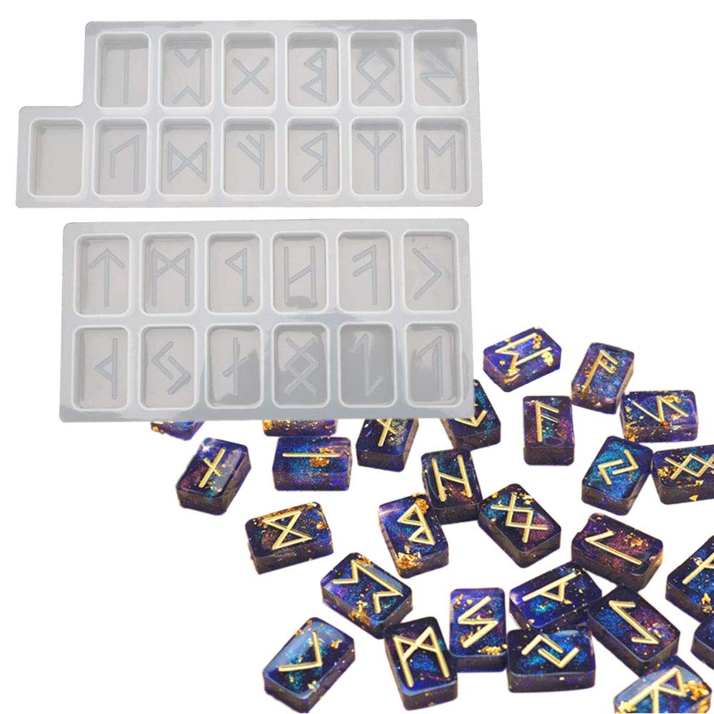 Szecl Rune Resin Mold Rune Stones Resin Casting Mold with Engraved Elder Futhark Alphabet Viking Rune Witchcraft Wicca Crystals Mold Handmade Craft Rune Stones Board Game