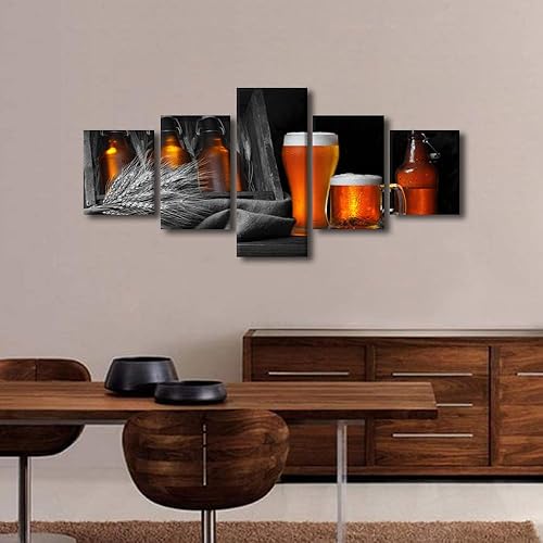 Vista 102 de Imágenes de pared para sala de estar, pintura de copa de vino tinto, bebidas alcohólicas, 5 paneles, lienzo, arte de pared, pósteres e impresiones