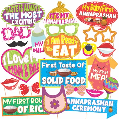 Image of Wobbox Shubh Annaprashan Decoration Items Set which Includes Baby annaprashan Ceremony Props, Subh Annaprashan Banner, Rice Light Decoration, Rice Ceremony Decorations Items(27 Pcs Set)(FP5694)