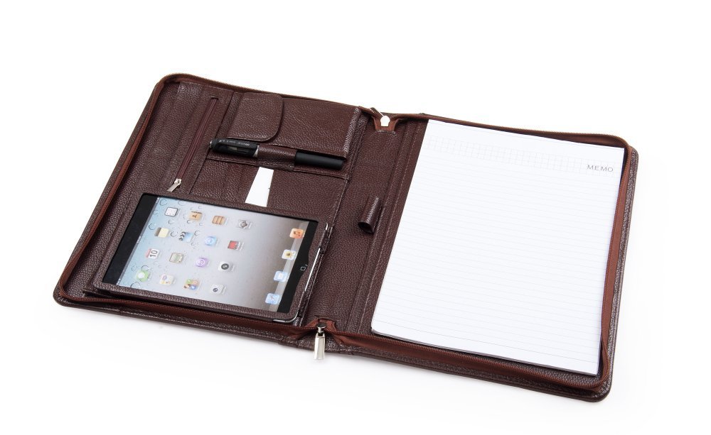Deluxe Leather Padfolio for iPad Mini 3 / iPad Mini 2 / iPad Mini and A4 Letter-Size Paper, Chocolate Brown