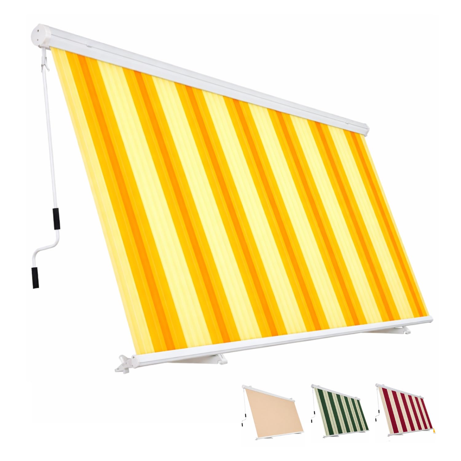 Paluplus Tenda da Sole a Caduta Cassonata Giallo e Bianco, Misura 301x250 cm, con Cassone di protezione e Braccetti Fermatenda, Telo Resistente 280 g/m², per Balcone e Terrazzo -5402F -9,3