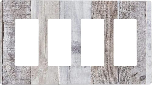 Miniatura 47 de Placa de pared dúplex de receptáculo de dispositivo de 1 gang de madera envejecida blanca gris con veta de tablón, cubierta de enchufe eléctrico de