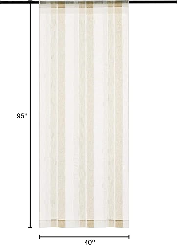 Miniatura 8 de Central Park Cortinas de granja de rayas beige y blancas traslúcidas, cortinas de ventana de lino boucle teñidas en hilo, tejidas, de 95 pulgadas de