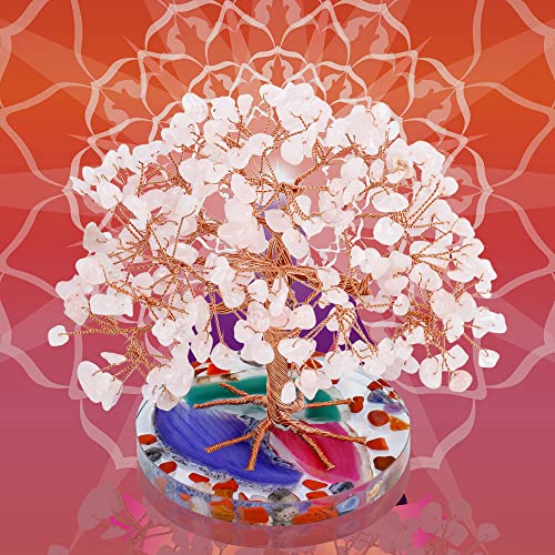 Zenbless 7 Chakra Healing Crystal Stones Tree, Rose Quartz Leaf Wire Wrapped On Natural Agate Slice Base, Home Office Desk Living Room Feng Shui Decoration For Wealth And Luck #TOP6