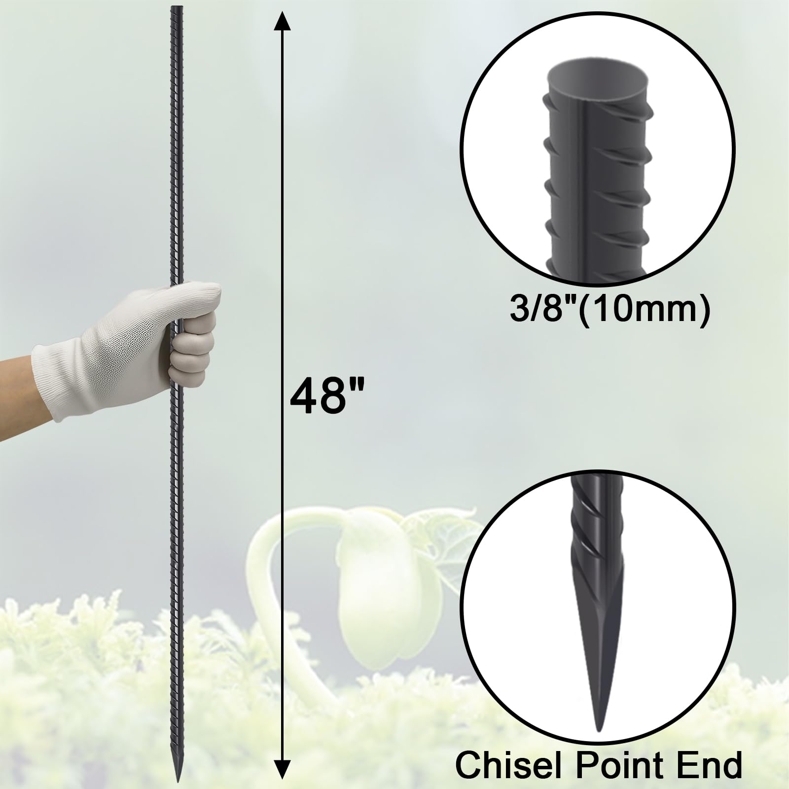 VVOKGO 16 estacas de acero de 48 pulgadas con punta de cincel, estacas de madera rectas, resistentes, para jardín, camping, plantas, soporte para plantas, color negro antioxidante