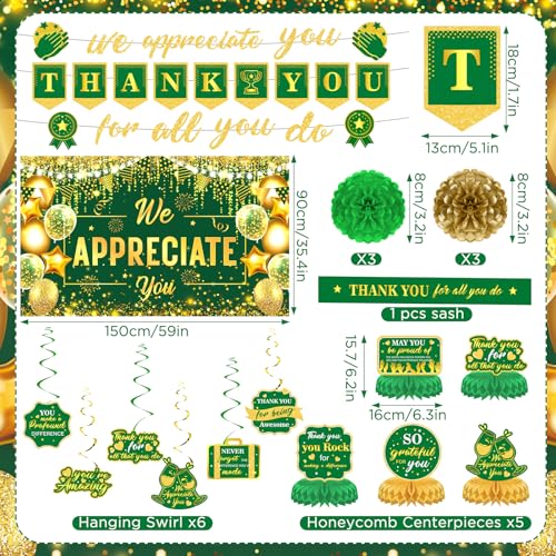 Image of We Appreciate You Party Decorations Green Gold Thank You for All You Do Banner Honeycomb Centerpieces Hanging Swirls for Office Employee Pastor Teacher Doctor Graduation Appreciation Party Decor