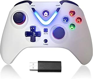 ROTOMOON Controle de jogos sem fio com iluminação LED compatível com Xbox One S/X, Xbox Series S/X, Joypad remoto com adaptador sem fio 2,4G, bateria recarregável (branca)..