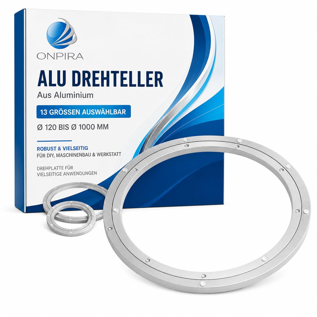 ALU Drehteller aus Aluminium – 13 Größen auswählbar Ø120 bis Ø1000 mm – Robuster Drehteller für vielseitige Anwendungen, Drehplatte für DIY, Maschinenbau, Werkstatt (Aussendurchmesser: 500mm;)