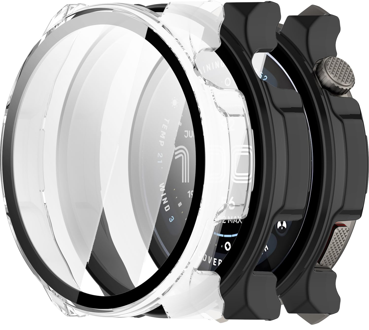 2 Pieces Cover for Amazfit Balance 2 with Tempered Glass Film, Hard Bumper PC Cover Heavy Duty Screen Protector Case Anti-Scratch Full Frame Protection Case